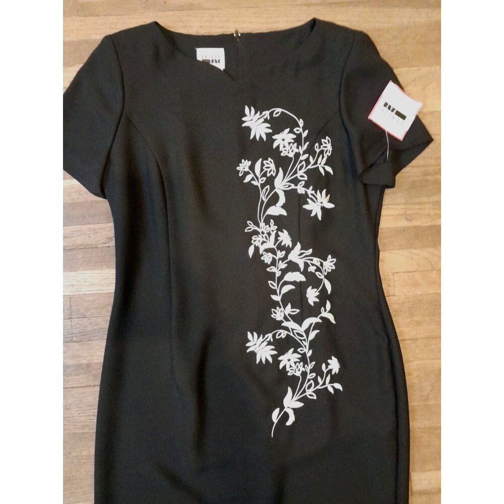 New Vintage 80s Leslie Fay Size 12 Embroidered Classic Midi Dress - Picture 2 of 7